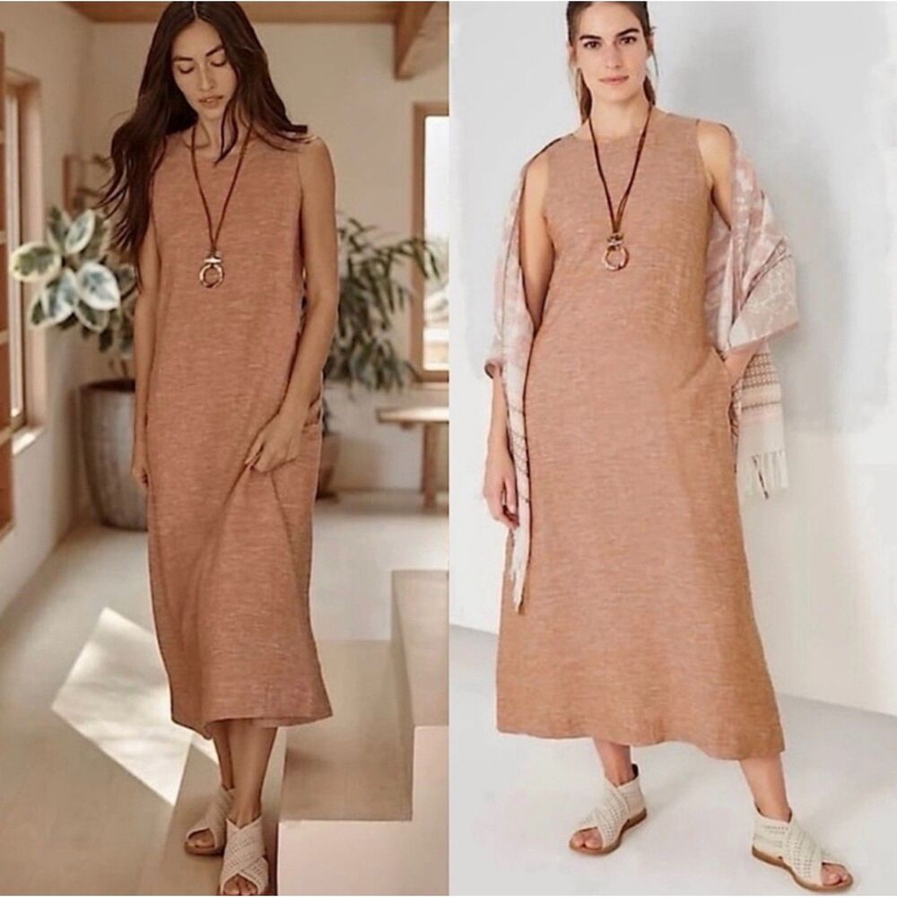 NWT - J. JILL PURE JILL 100% Linen A-Line Maxi Dress Sable, Sz L